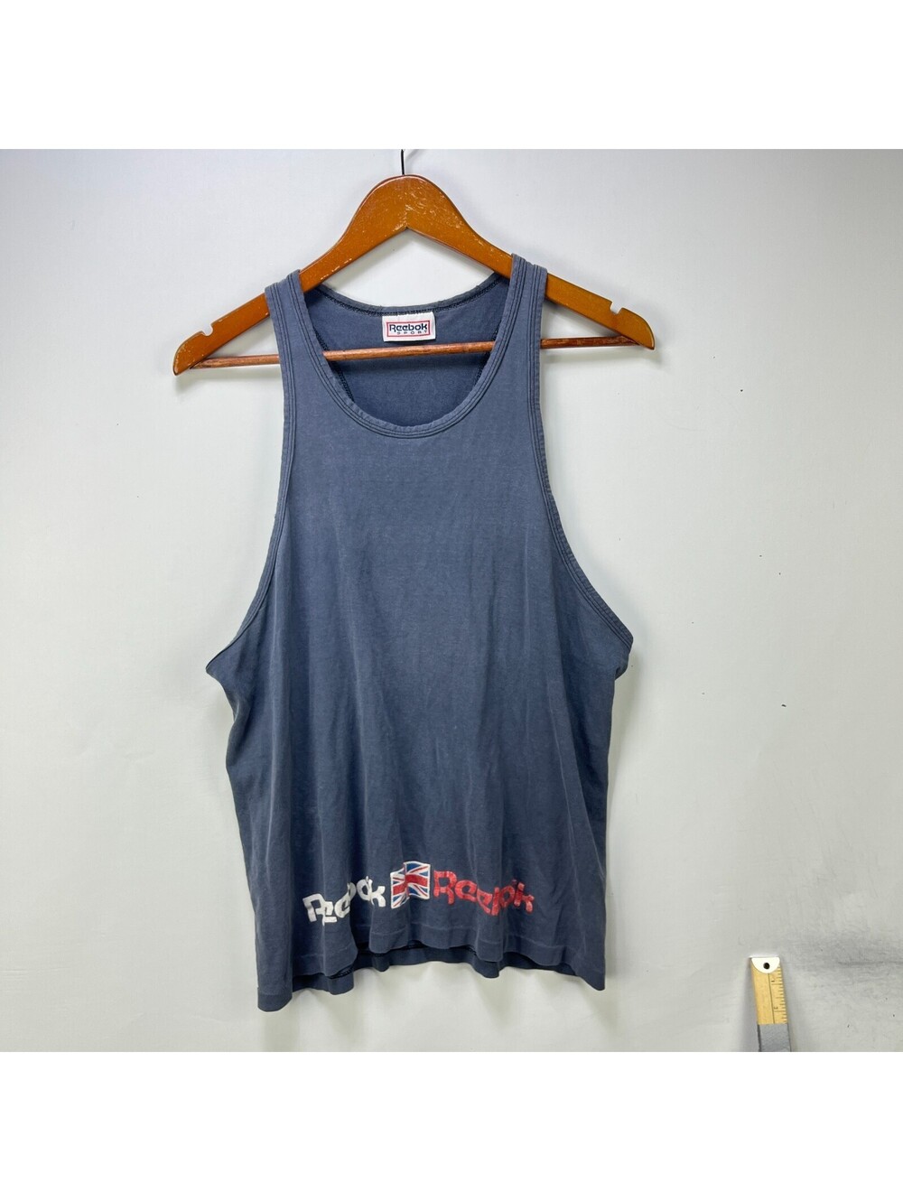 Vintage 90s Reebok Union Jack Graphic Navy Tank Top Large